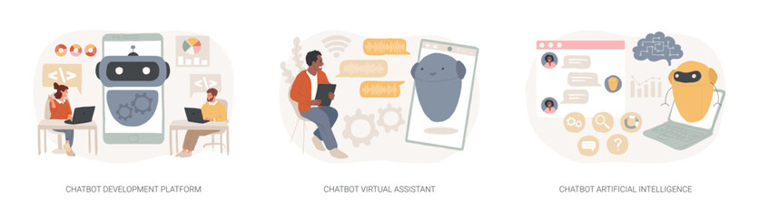 Wall Mural - chatbot programming isolated concept vector illustration set.