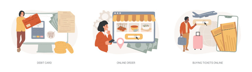 Wall Mural - online payment isolated concept vector illustration set.