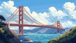 © 69 - Cartoon-style Golden Gate Bridge, 6-bit, showcasing San Francisco's landmark