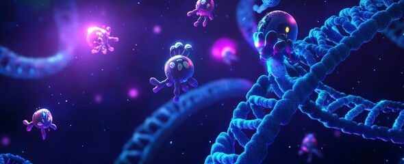 Wall Mural - 3d illustration of dna helix mutation. decoding genome. virtual modeling of chemical processes. scie