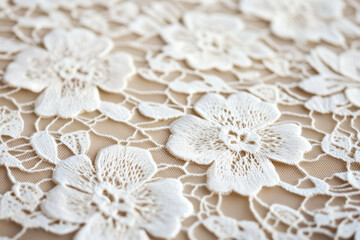 Wall Mural - Delicate white floral lace fabric, ideal for wedding dresses and romantic vintage-inspired decor