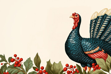 Wall Mural - Illustration of a turkey with autumn foliage, symbolizing Thanksgiving and celebrating the harvest season