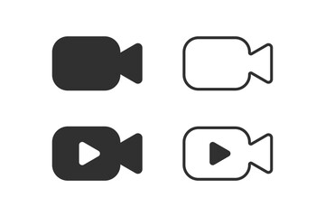 Wall Mural - set of filled and outlined cameras in both variations with play button and without. vector icons in 