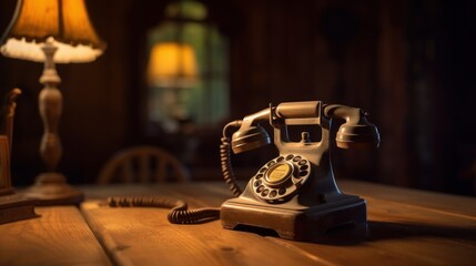 Wall Mural - Vintage Rotary Phone on Wooden Table