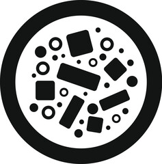 Sticker - Black and white icon of a round pizza with various ingredients, representing italian cuisine, fast food, and food delivery services