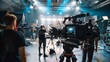 © MIKHAIL - Professional film crew is working on a movie set, capturing footage with a high-end cinema camera. The set is alive with activity as the crew collaborates to create a compelling scene