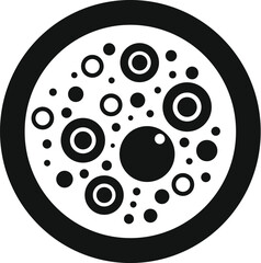 Canvas Print - Simple black and white icon of a petri dish with growing bacteria colonies, ideal for scientific or medical projects