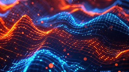 Wall Mural - Dynamic Waves of Blue and Orange Light Representing Data Flow and Digital Connectivity