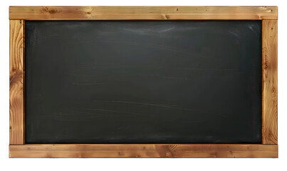 Blank blackboard in wooden frame isolated on transparent background