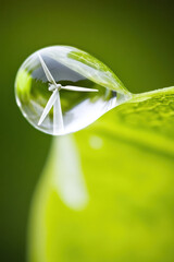 Macro Water Droplet on Leaf, sustainable energy solutions, green technology, environmental harmony, renewable resources, ecological balance, climate action, nature and innovation, clean energy future,