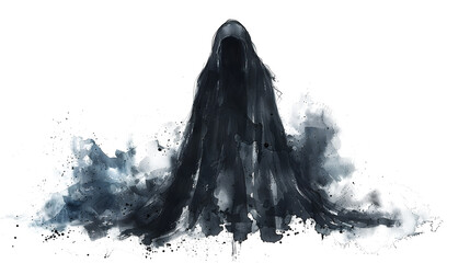 a horrific gothic and demonic and satanic clipart of a ghost, dark and brooding. white background,