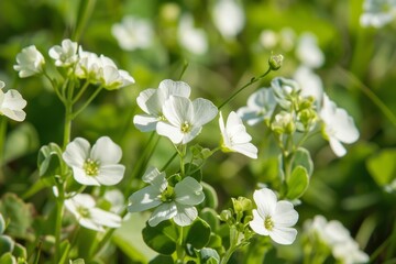 western watercress has pretty white flowers in the sun