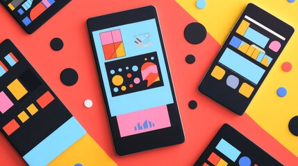 Colorful Abstract Smartphone Display Designs on Vibrant Backgrounds