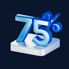 discount bank credit concept blue three percent isolated on black background. 3d rendering