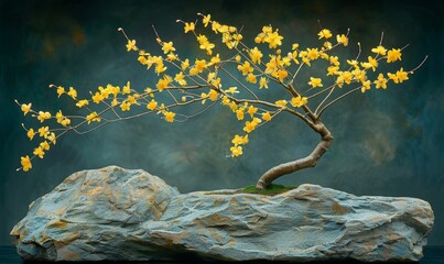 Wall Mural - A bonsai in Cascade style, with branches flowing downward elegantly