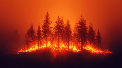 A forest fire is burning in the background of a forest