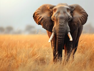 Canvas Print - Majestic Elephant Traversing the Expansive Savannah with Grace and Power