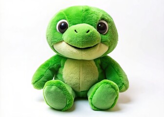 Cuddly green moral plush toy with soft velvety texture and endearing facial expression, perfect for snuggling and comforting children or adults alike.