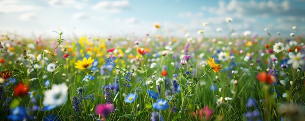 Wall Mural - Wildflower field in the spring, 4K hyperrealistic photo