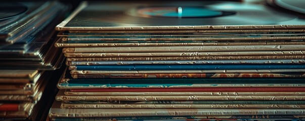 Wall Mural - Stack of vintage vinyl records, 4K hyperrealistic photo