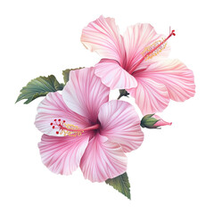 Wall Mural - Pink Hibiscus Flowers Illustration with Leaves