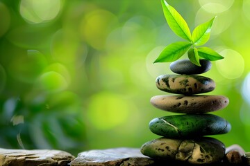 Canvas Print - Zen Stones and Green Leaf.