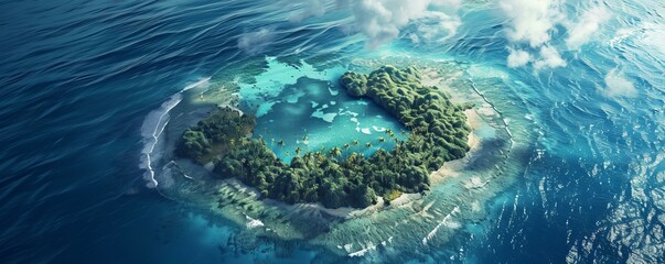 Canvas Print - Coral atoll in the ocean, 4K hyperrealistic photo