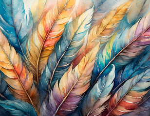 Wall Mural - background with colorful watercolor feathers