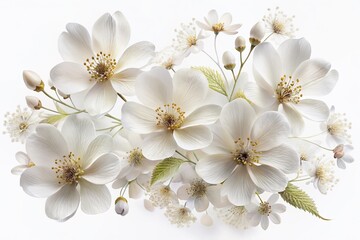 Wall Mural - Delicate white flowers with intricate details and soft petals are isolated on a clean white background in high-resolution transparent PNG format.