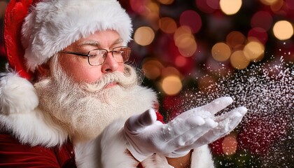 Santa Claus blowing magic snow