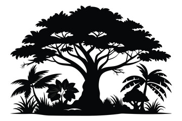 Jungle tree isolated silhouette vector Q .eps