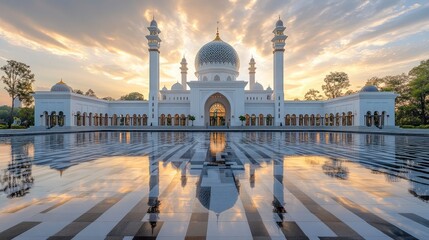 Sticker - White Mosque Reflecting in Water at Sunset