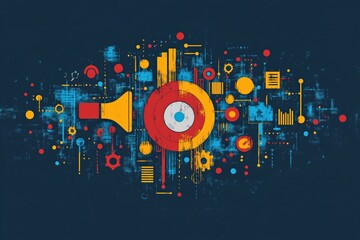 Sticker - digital marketing campaign, targeting audience, flat design illustration, no logo, no trademark, no 