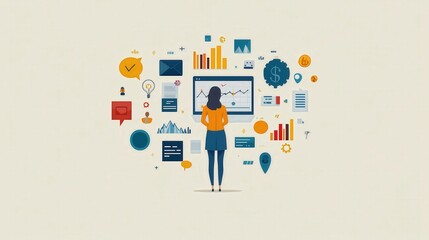 Sticker - digital marketing strategy, planning and execution, flat design illustration, no logo, no trademark,