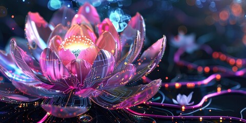 Wall Mural - Neon pink flower with glowing details.