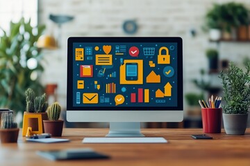 Sticker - online marketing tools, enhancing efficiency, flat design illustration, no logo, no trademark, no te