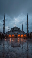 Sticker - The Blue Mosque in Istanbul, Turkey, After Rain