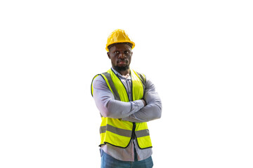 Wall Mural - Engineer man arms crossed, Foreman worker in hardhat