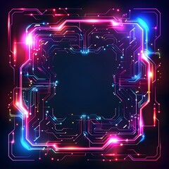 Poster - Futuristic Neon Tech Frame with Sleek Circuit Pattern on Dark Background Concept