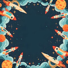 Wall Mural - vibrant space themed frame with planets rockets and cosmic backdrop for futuristic and discovery
