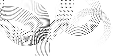 Wall Mural - abstract white background with black circle rings. spiral sound wave rhythm line and dots dynamic ab
