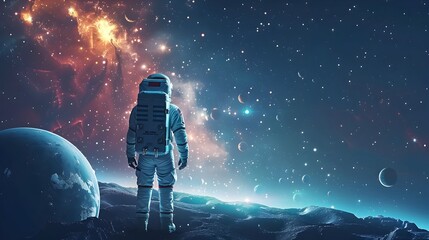 Wall Mural - astronaut exploring the boundless cosmic realm against a starry night sky backdrop