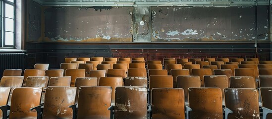 Aufkleber - An empty classroom set up for learning with educational audience in focus featuring a copy space image