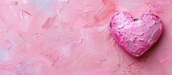 Leinwandbilder - Valentine s Day themed image with a pink heart on a pink background in a trendy pop art style perfect for a copy space image with a minimal flat lay design