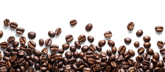Aufkleber - A white background is used to feature coffee beans in a solo image perfect for adding text or other elements. Creative banner. Copyspace image