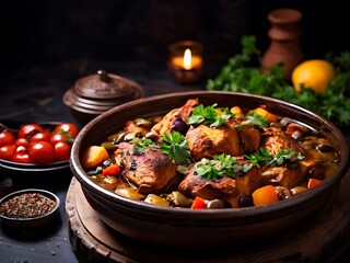 Wall Mural - traditional moroccan chicken tajine chicken with vegetables - 1