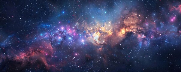 Wall Mural - Breathtaking cosmic scene featuring vibrant galaxies, stars, and nebulae, showcasing the beauty of the universe in vivid colors.