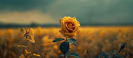 Poster - A yellow rose in a field with copy space image