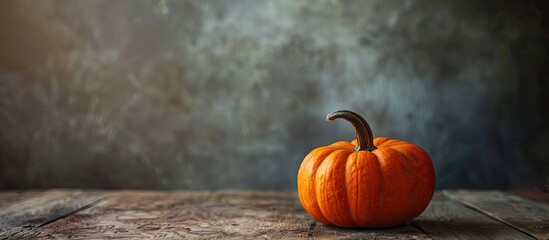 Wall Mural - Pumpkin placed on a rustic table with a copy space image