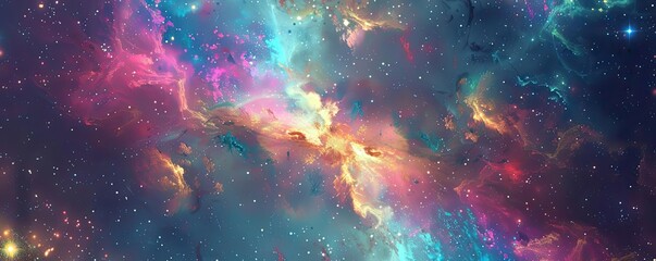 Wall Mural - Vibrant cosmic nebula with swirling colors of pink, blue, and purple, capturing the beauty of deep space in a stunning configuration.